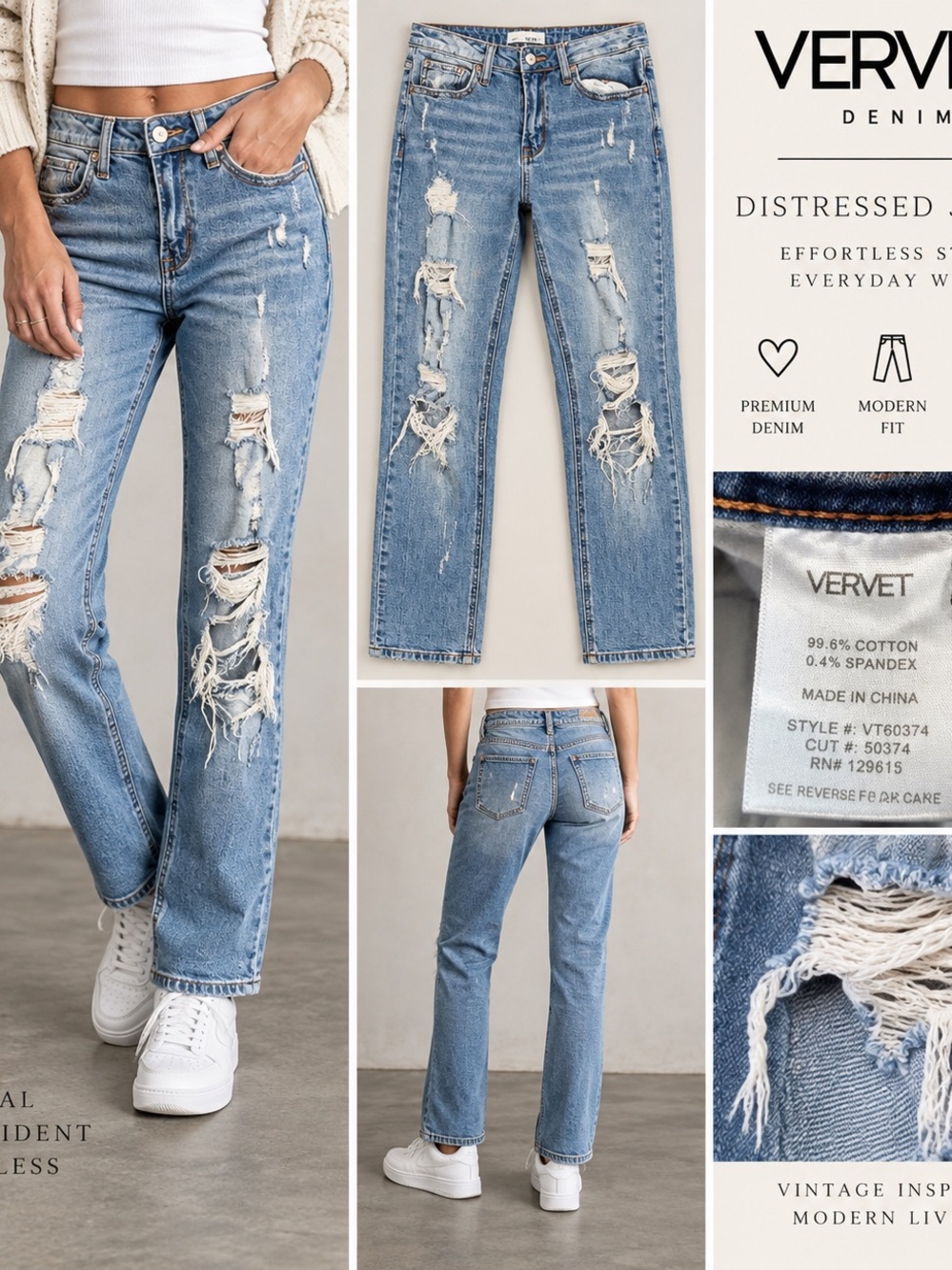 VERVET BY FLYING MONKEY Black and White Straight Leg Jeans